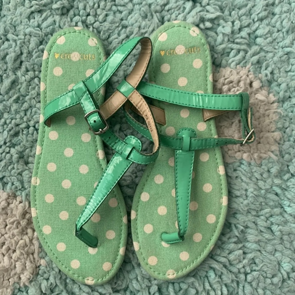 Crewcuts Girl Patent Leather Sandal Thong Flip Flop Shoe 3 Green J. Kid T Strap - Picture 2 of 4